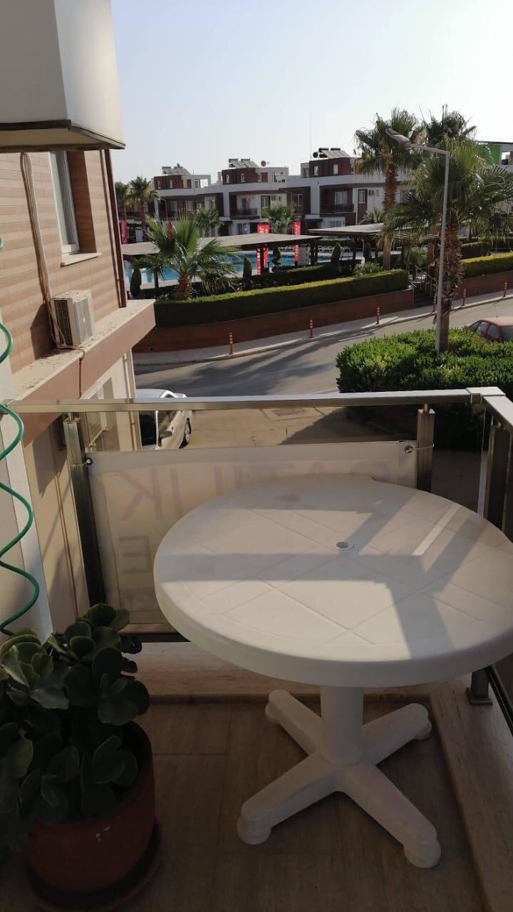 The view from the balcony over the pool and the complex's facilities